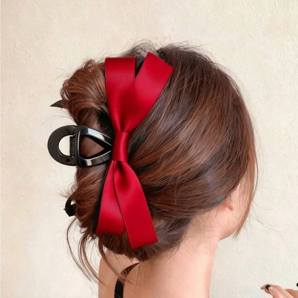 Red Satin Bow Hair Claw Clip NEW 🏷️